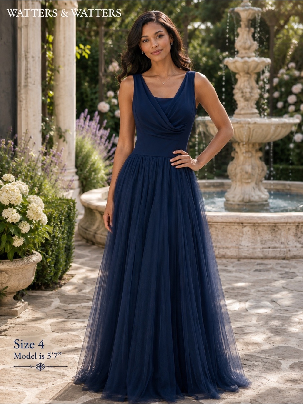 Vintage Watters & Watters Navy Tulle Formal Dress Gown Size 4